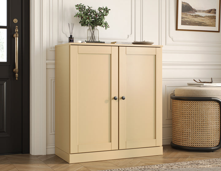 100% Solid Wood Shoe Storage Cabinet with Shaker Doors, Adjustable Shelves, Space Saving Stackable Entryway Organizer, 32" W x 35.75" H
