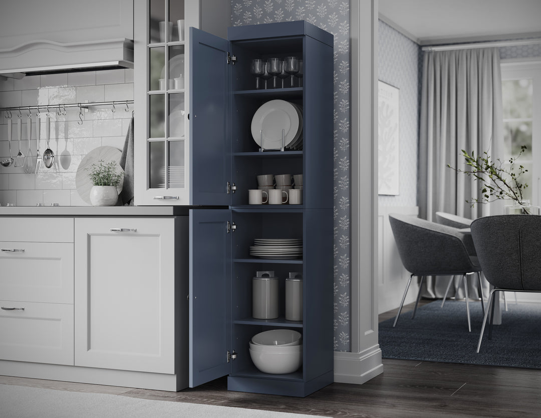 100% Solid Wood 16.5" Pantry Cabinet, 2 Shaker Wood Doors