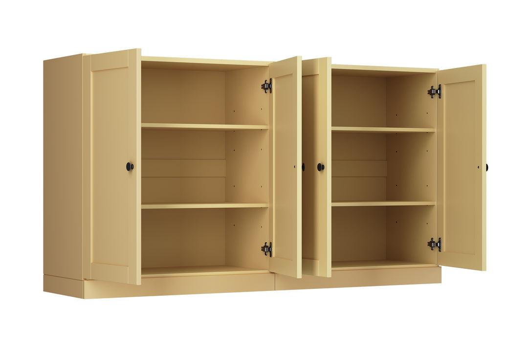 100% Solid Brazilian Pine Wood Sideboard, Shaker Doors, Adjustable Shelves, 64" Wide, 35.75" Tall