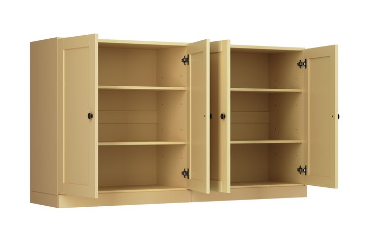100% Solid Brazilian Pine Wood Sideboard, Shaker Doors, Adjustable Shelves, 64" Wide, 35.75" Tall