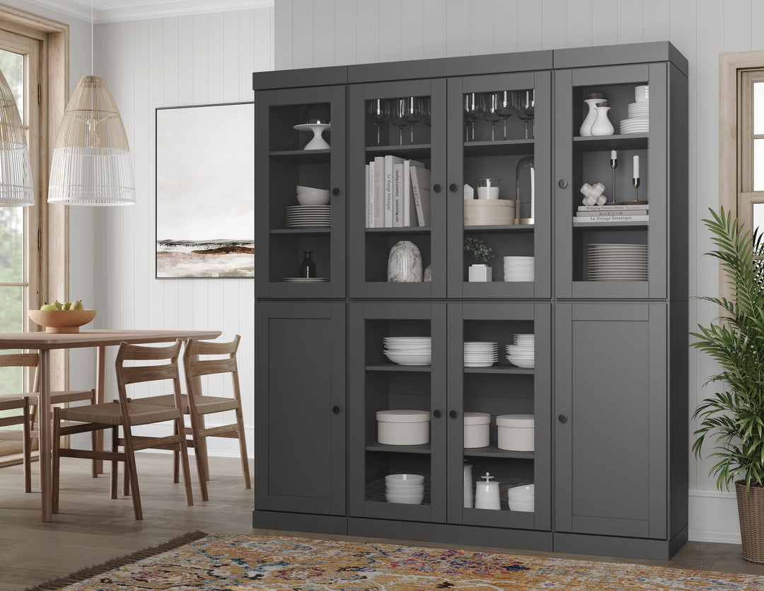 100% Solid Wood 65" China Pantry Cabinet, 6 Clear Glass, 2 Shaker Wood Doors