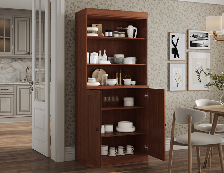 100% Solid Wood Kitchen Pantry Cabinet, Tall Freestanding Modular Storage with Open Shelf & Shaker Doors, Adjustable Shelves, 32" W x 71.5" H