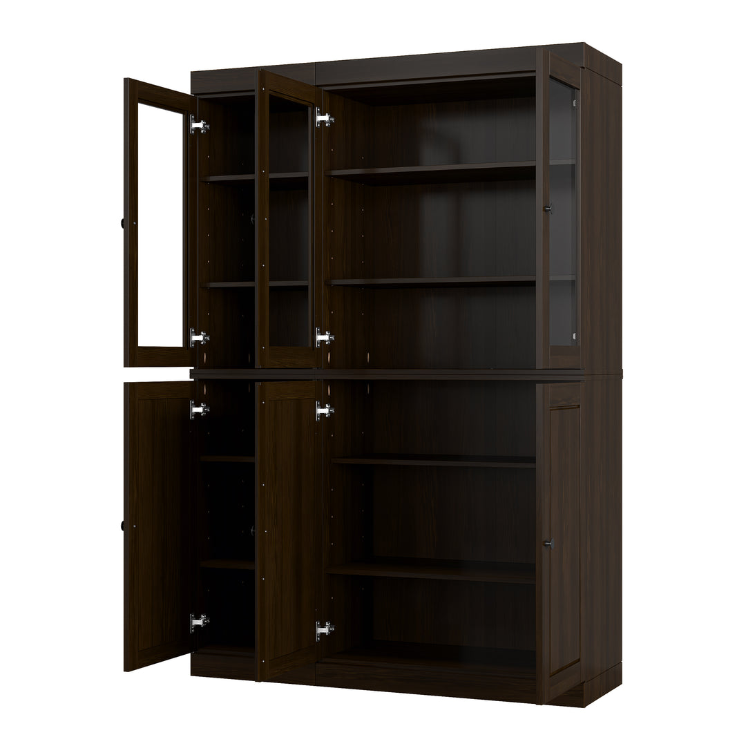 100% Solid Wood Kitchen Pantry China Cabinet, Tall Freestanding Modular Storage with Glass & Raised Panel Doors, Adjustable Shelves, 48.5" W x 71.5" H