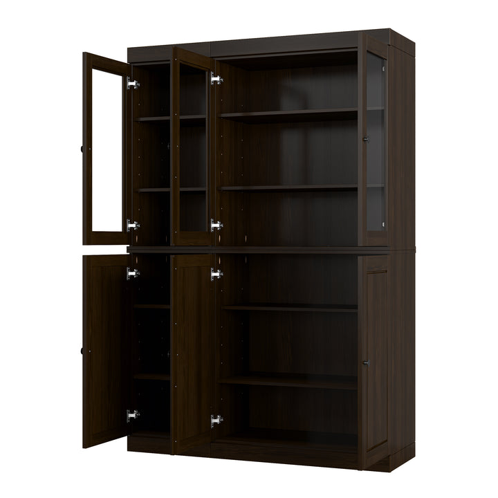 100% Solid Wood Kitchen Pantry China Cabinet, Tall Freestanding Modular Storage with Glass & Raised Panel Doors, Adjustable Shelves, 48.5" W x 71.5" H