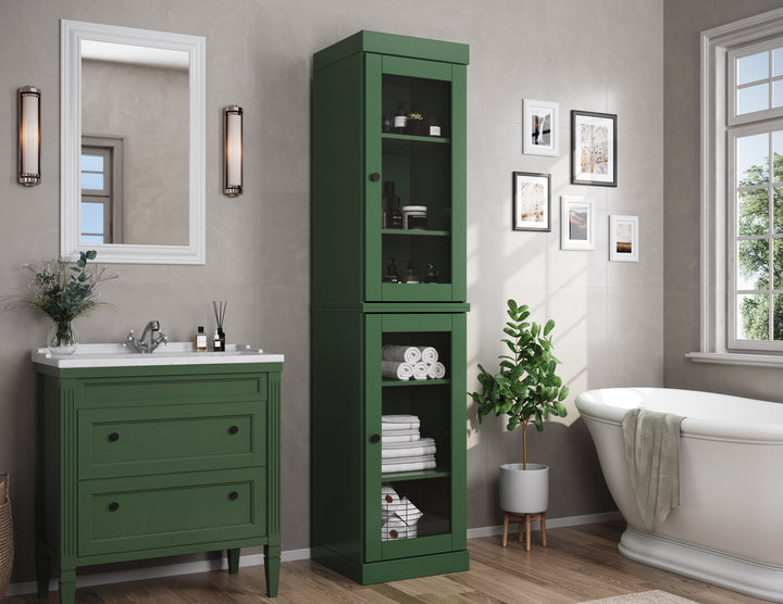 100% Solid Wood 16.5" Tall Bathroom Cabinet, Glass Doors, Adjustable Shelves