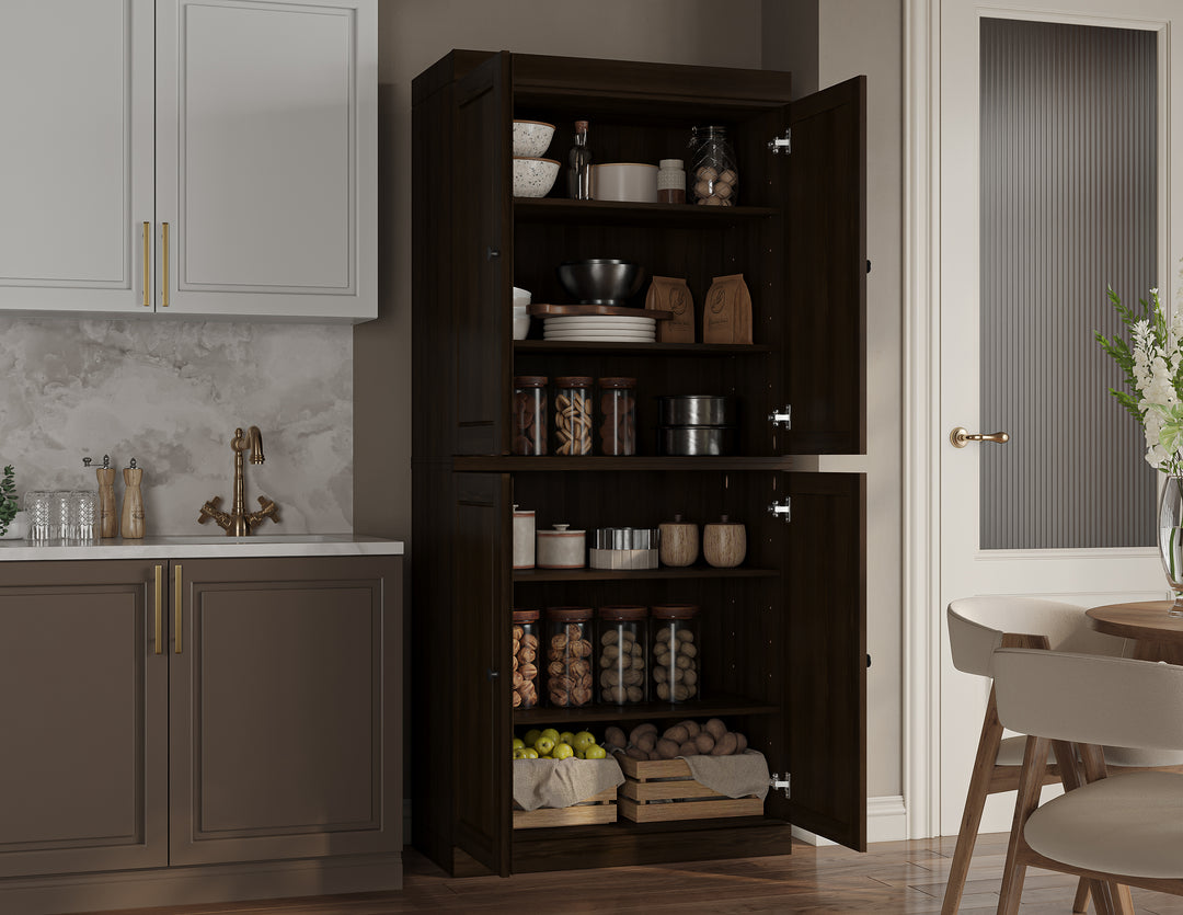 100% Solid Wood Kitchen Pantry Cabinet, Tall Freestanding Modular Storage with Raised Panel Doors, Adjustable Shelves, 32" W x 71.5" H