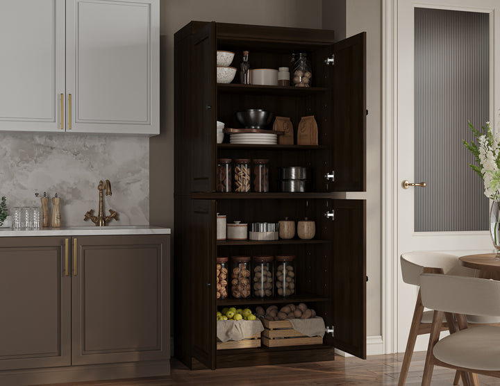100% Solid Wood Kitchen Pantry Cabinet, Tall Freestanding Modular Storage with Raised Panel Doors, Adjustable Shelves, 32" W x 71.5" H