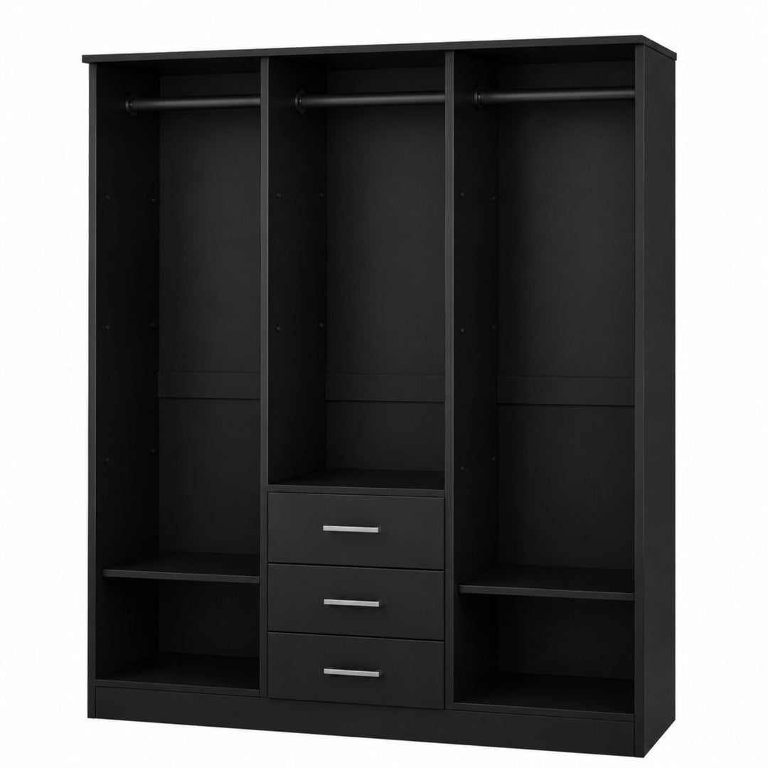 100% Solid Wood 3-Door Wardrobe Armoire with Raised Panel Doors, Bedroom Closet Storage - Cosmo Collection