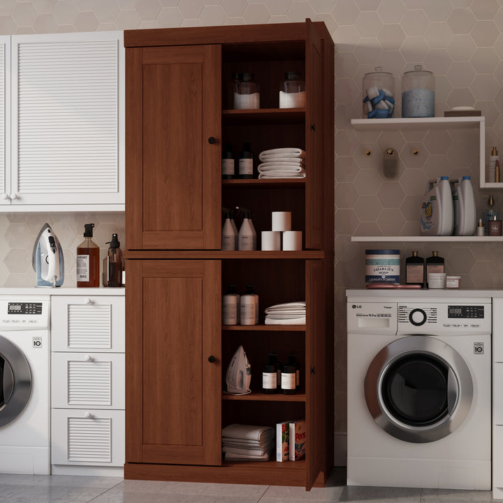 100% Solid Brazilian Pine Wood Bathroom & Laundry Storage Cabinet, Raised Panel Doors, Adjustable Shelves, 32" Wide, 71.5" Tall