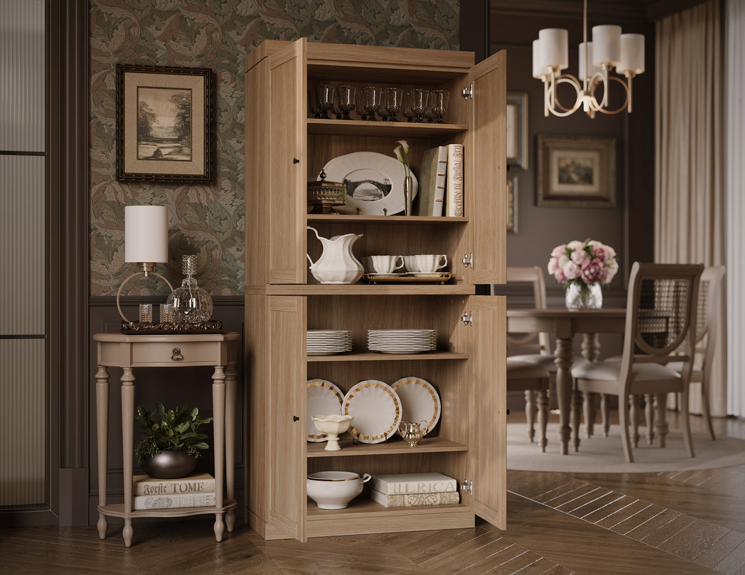 Premium 100% Solid European Oak Hardwood Modular Dining Room Cabinet with Shaker Doors – 32" Wide, 71.5" Tall