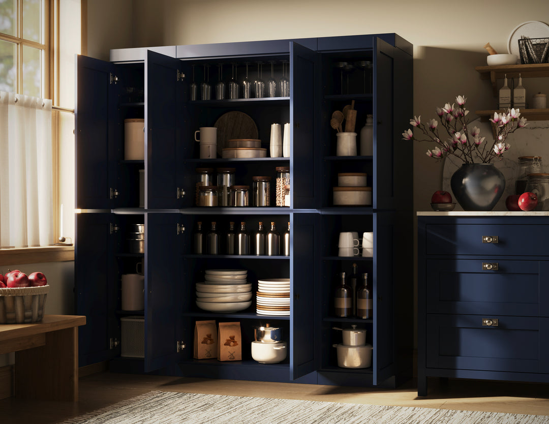 100% Solid Wood 65" Pantry Cabinet, 8 Shaker Wood Doors