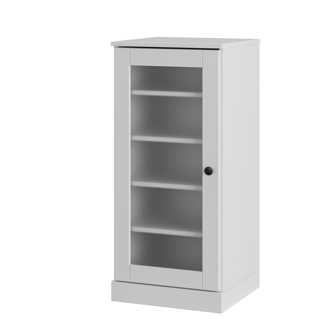 100% Solid Wood Narrow Frosted Glass Door Shoe Storage Cabinet with Adjustable Shelves, Space Saving Stackable Organizer, 16.5" W x 35.75" H