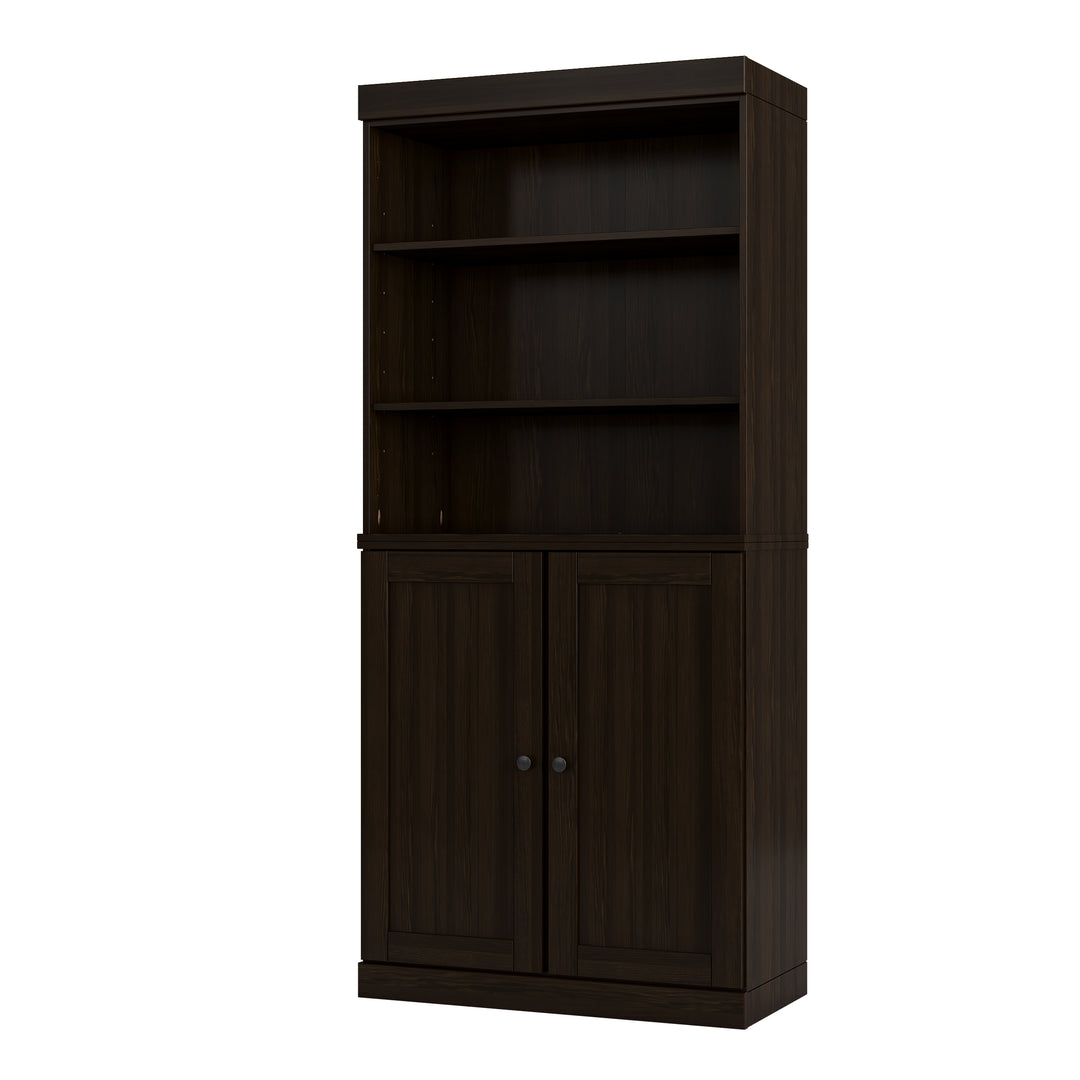 100% Solid Wood Tall Modular Bookcase with Doors & Open Shelves, Storage Bookshelf with Adjustable Shelves, 32" W x 71.5" H