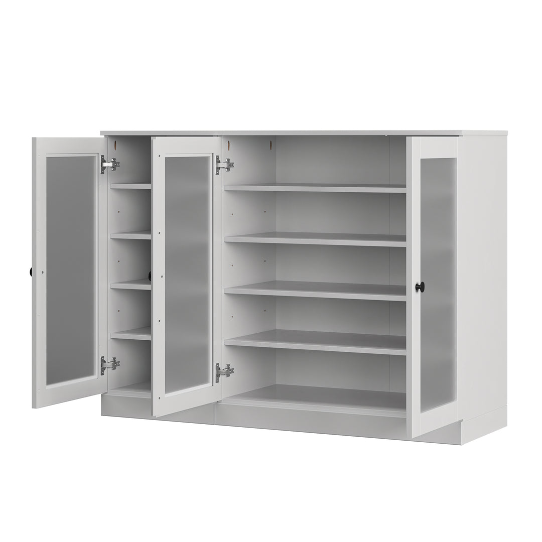 100% Solid Wood Frosted Glass Door Shoe Storage Cabinet, Adjustable Shelves, Space Saving Modular Entryway Organizer, 48.5" W x 35.75" H