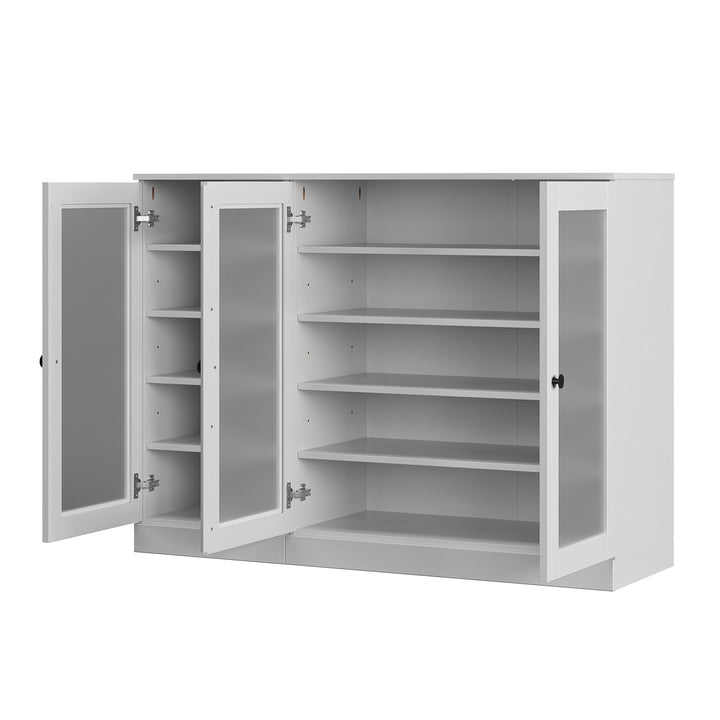 100% Solid Wood Frosted Glass Door Shoe Storage Cabinet, Adjustable Shelves, Space Saving Modular Entryway Organizer, 48.5" W x 35.75" H