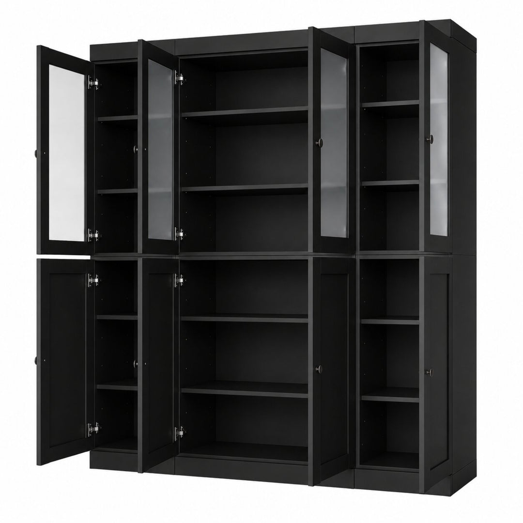 100% Solid Wood China Kitchen Pantry Cabinet, Tall Freestanding Modular Storage with Frosted Glass & Shaker Doors, Adjustable Shelves, 65" W x 71.5" H