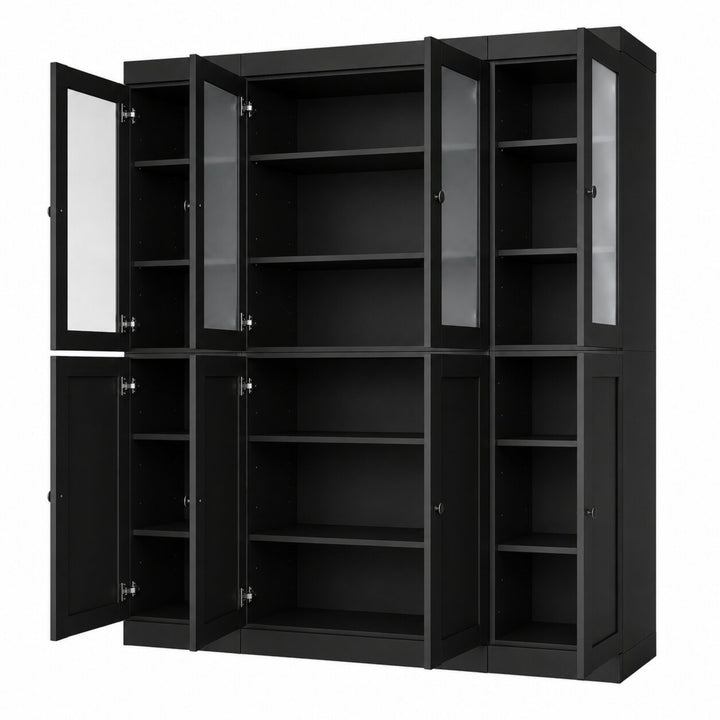 100% Solid Wood China Kitchen Pantry Cabinet, Tall Freestanding Modular Storage with Frosted Glass & Shaker Doors, Adjustable Shelves, 65" W x 71.5" H