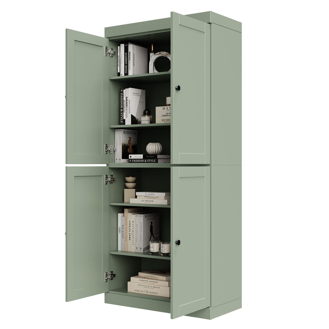 100% Solid Wood 6-Shelf 32" Bookcase, Shaker Wood Doors, Adjustable Shelves