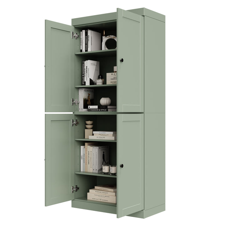 100% Solid Wood 6-Shelf 32" Bookcase, Shaker Wood Doors, Adjustable Shelves