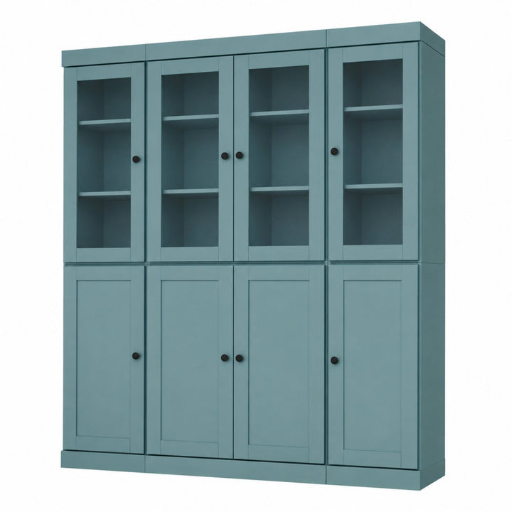 100% Solid Wood China Kitchen Pantry Cabinet, Tall Freestanding Modular Storage with Frosted Glass & Shaker Doors, Adjustable Shelves, 65" W x 71.5" H