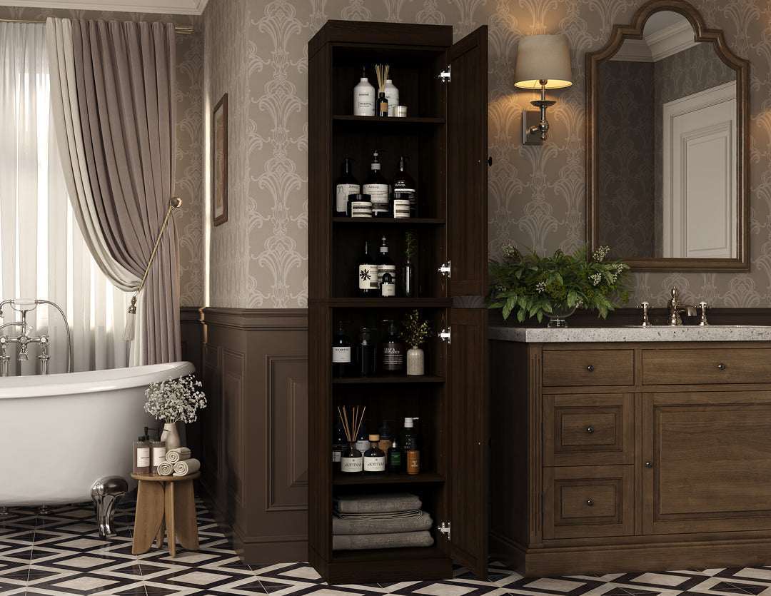 100% Solid Wood Tall Freestanding Modular Bathroom Linen Storage Cabinet with Shaker Doors, Adjustable Shelves, 16.5" W x 71.5" H