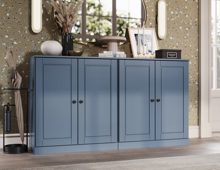 100% Solid Wood 64" Sideboard, Raised Panel Wood Doors, 4 Drawers, Adjustable Shelves