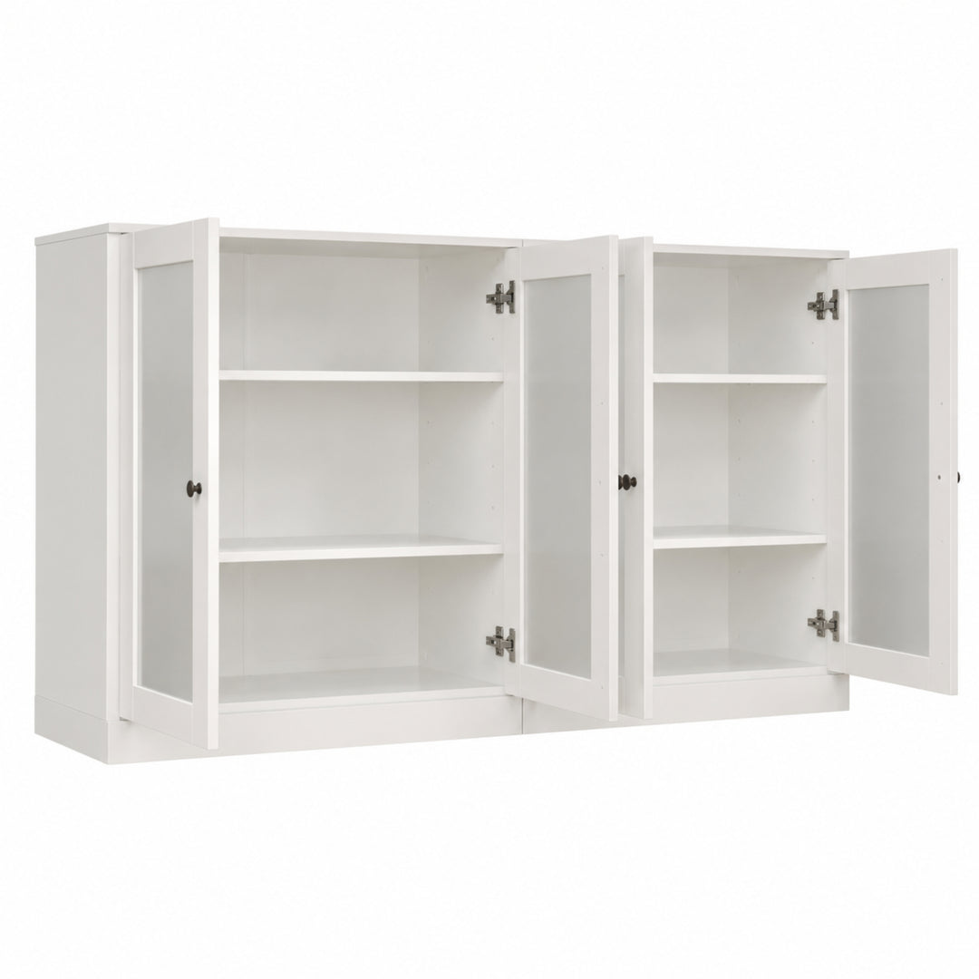 100% Solid Wood TV Stand with Frosted Glass Doors and Adjustable Shelves for TVs up to 64"