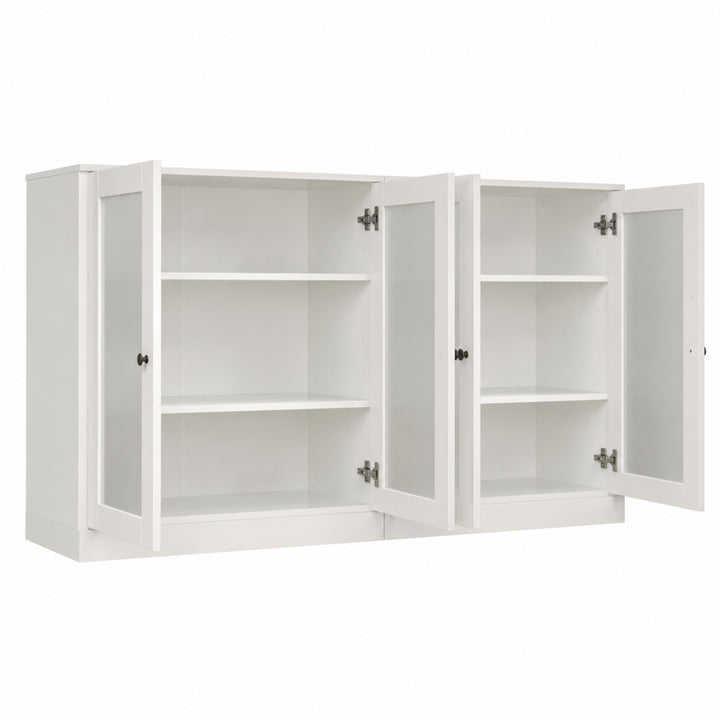 100% Solid Wood TV Stand with Frosted Glass Doors and Adjustable Shelves for TVs up to 64"
