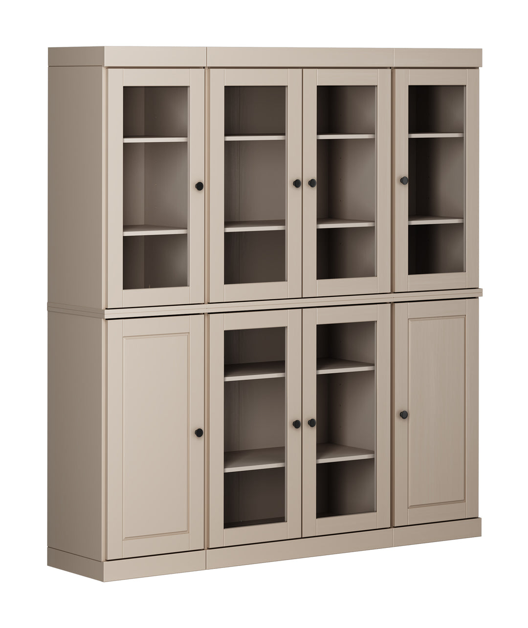 100% Solid Wood 65" China Pantry Cabinet, 6 Clear Glass, 2 Raised Panel Wood Doors