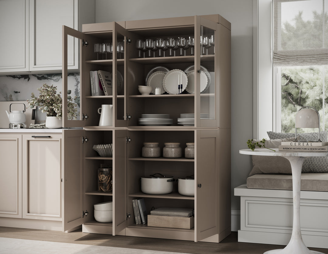 100% Solid Wood 48.5" China Pantry Cabinet, 3 Glass Doors, 3 Shaker Doors