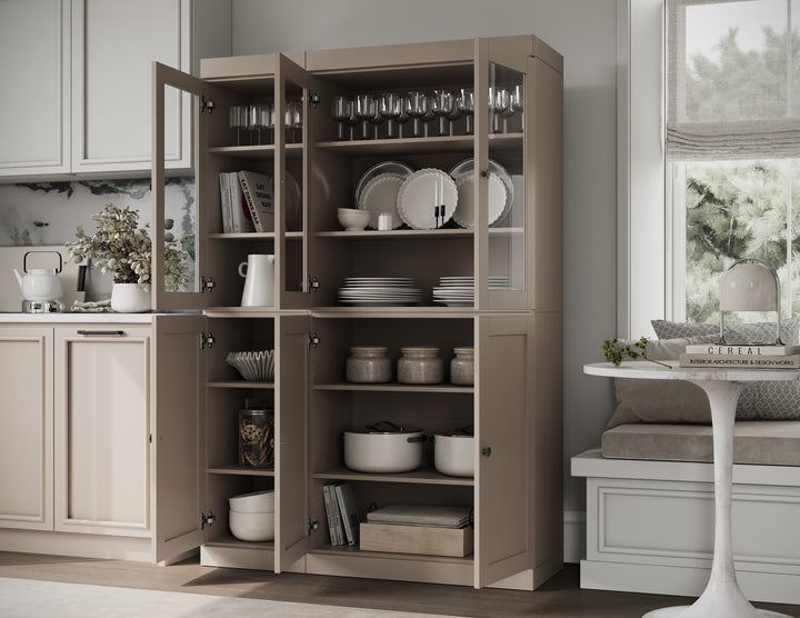 100% Solid Wood 48.5" China Pantry Cabinet, 3 Glass Doors, 3 Shaker Doors