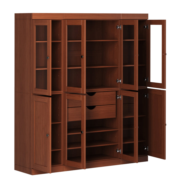 100% Solid Wood 65" China Pantry Cabinet, 6 Glass, 2 Shaker Wood Doors, 2 Drawers