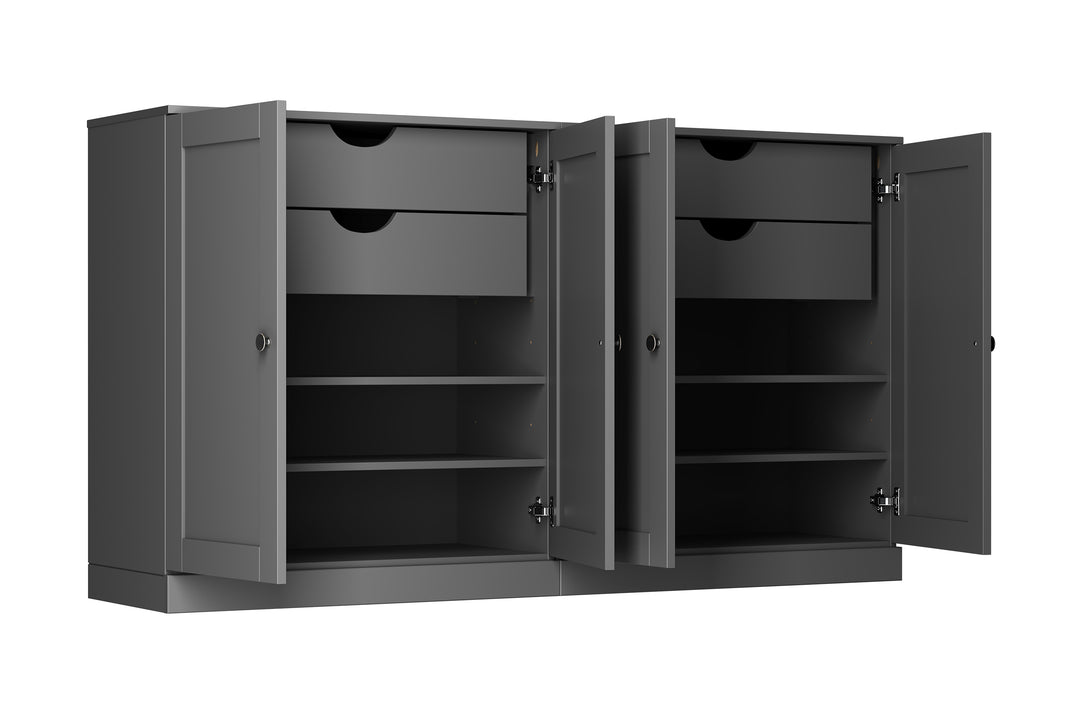 100% Solid Brazilian Pine Wood 64" Sideboard with Shaker Doors, 4-Drawers and Adjustable Shelves