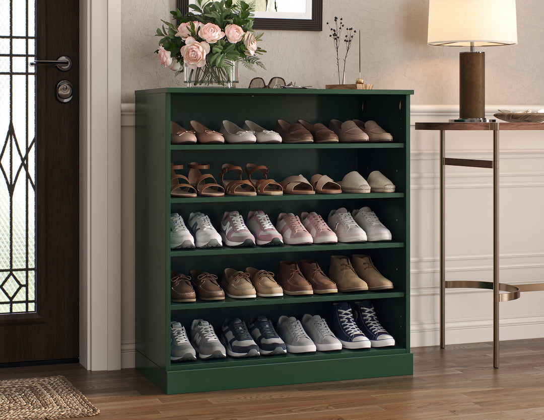 100% Solid Wood Open Shoe Storage Cabinet with Adjustable Shelves, Space Saving Stackable Entryway Organizer, 32" W x 35.75" H