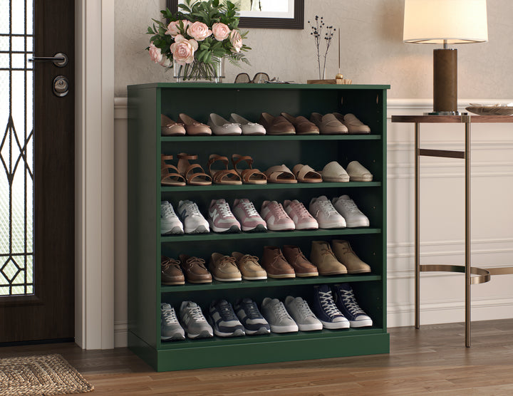 100% Solid Wood Open Shoe Storage Cabinet with Adjustable Shelves, Space Saving Stackable Entryway Organizer, 32" W x 35.75" H