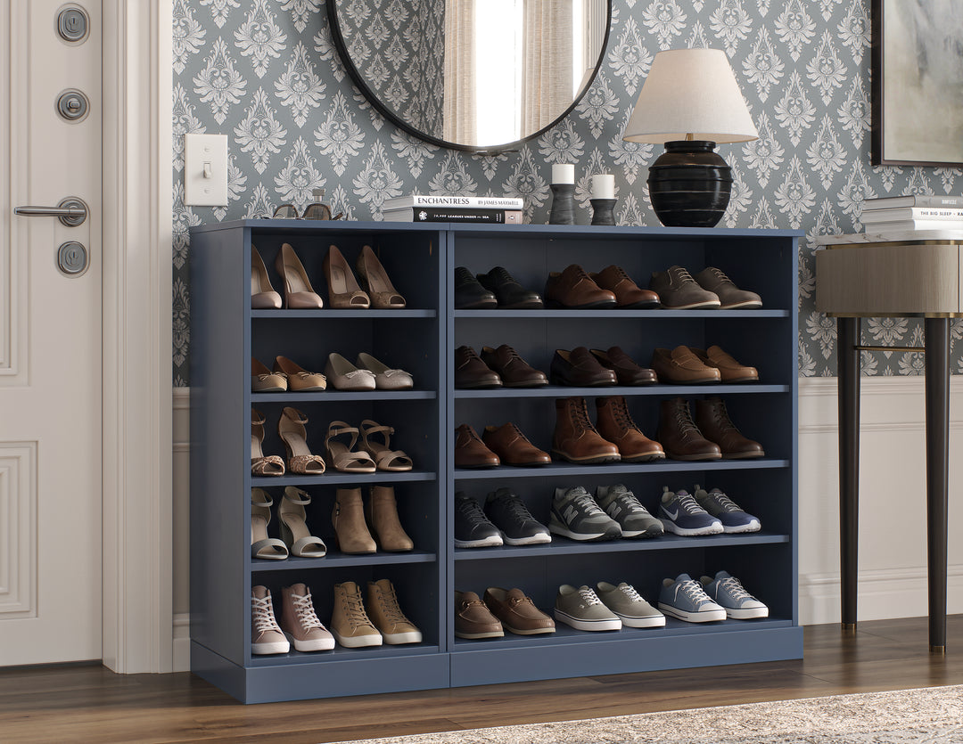 100% Solid Wood Open Shoe Storage Cabinet with Adjustable Shelves, Space Saving Modular Entryway Organizer, 48.5" W x 35.75" H