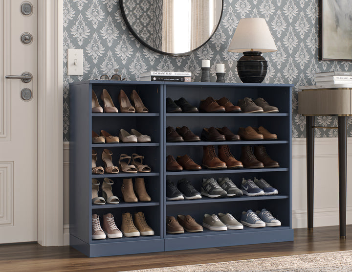 100% Solid Wood Open Shoe Storage Cabinet with Adjustable Shelves, Space Saving Modular Entryway Organizer, 48.5" W x 35.75" H