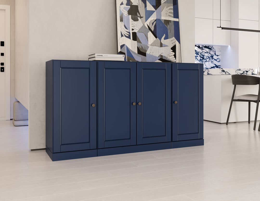 100% Solid Brazilian Pine Wood 65" Sideboard with Raised Panel Doors, 2-Drawers and Adjustable Shelves