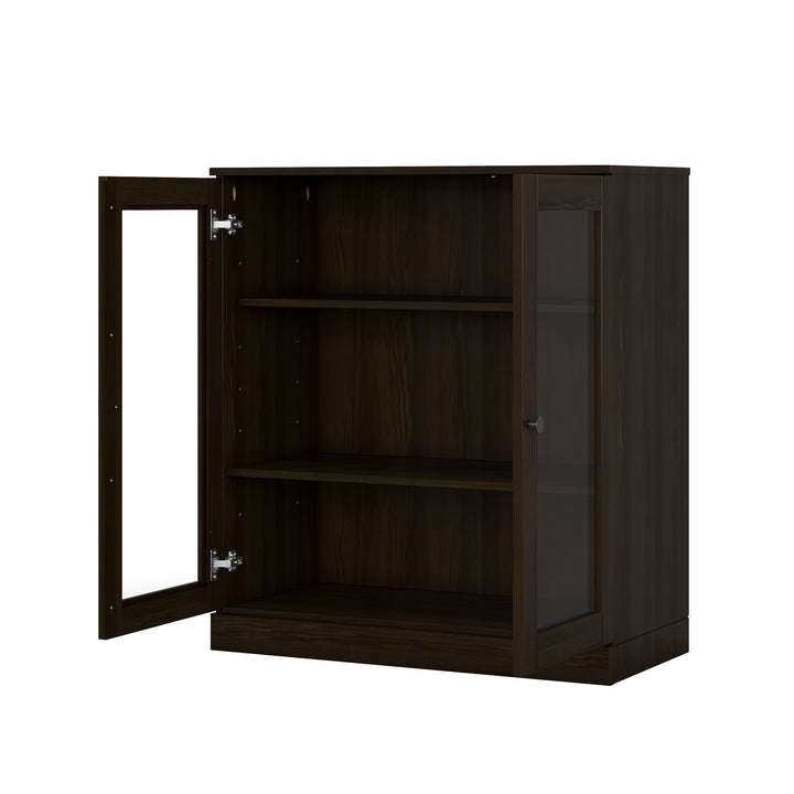 100% Solid Wood 3-Shelf Glass Door Bookcase, Storage Bookshelf with Adjustable Shelves, 32" W x 35.75" H