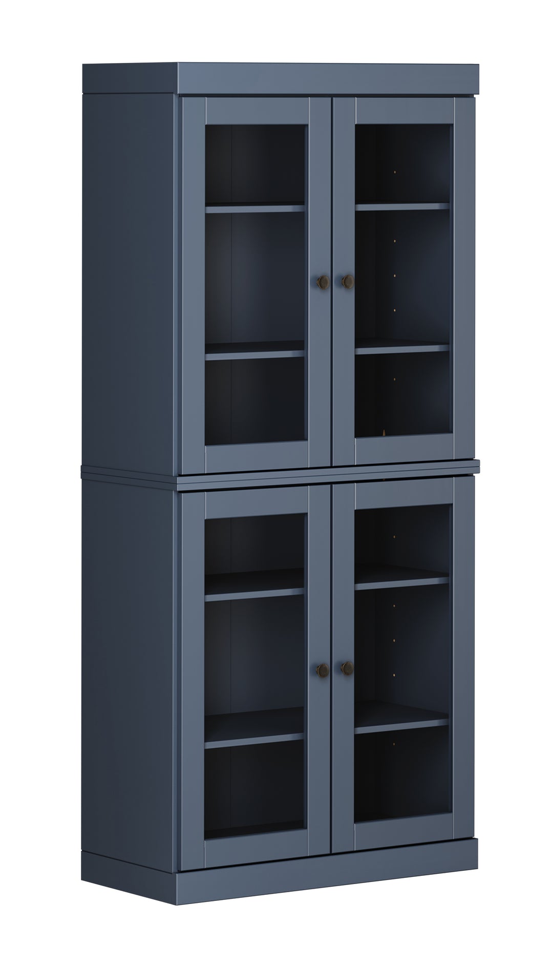 100% Solid Wood 6-Shelf 32" Bookcase, 4 Clear Glass Doors, Adjustable Shelves