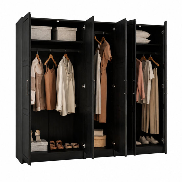 100% Solid Wood Modular 5-Door Wardrobe Armoire with Raised Panel Doors, Bedroom Closet Storage - Urban Collection