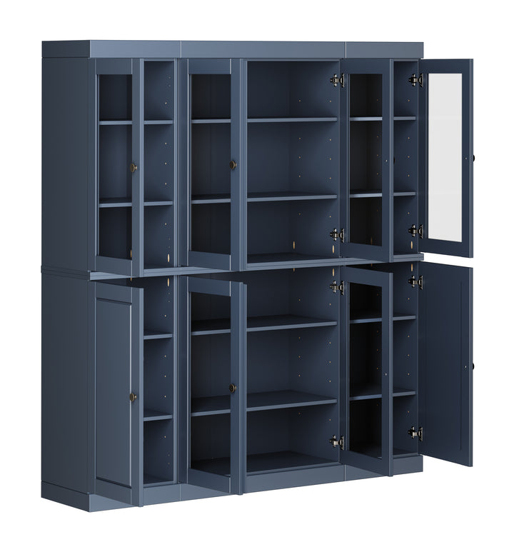 100% Solid Wood 65" China Pantry Cabinet, 6 Clear Glass, 2 Raised Panel Wood Doors