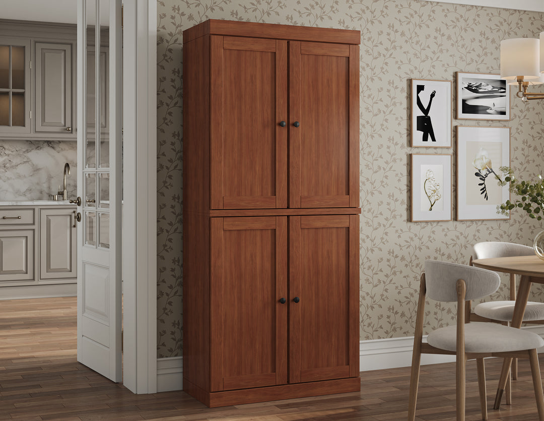 100% Solid Wood Tall Freestanding Kitchen Pantry Cabinet with Doors & 2 Drawers, Modular Storage Cabinet with Adjustable Shelves, 32" W x 71.5" H