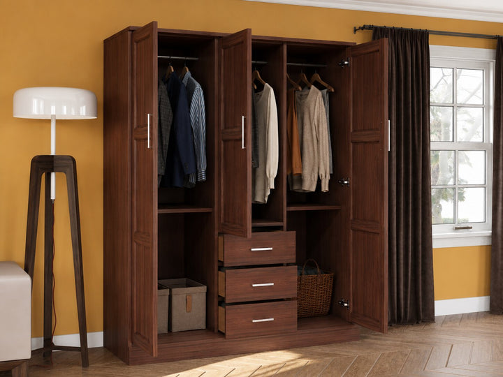 100% Solid Wood 3-Door Wardrobe Armoire with Raised Panel Doors, Bedroom Closet Storage - Cosmo Collection