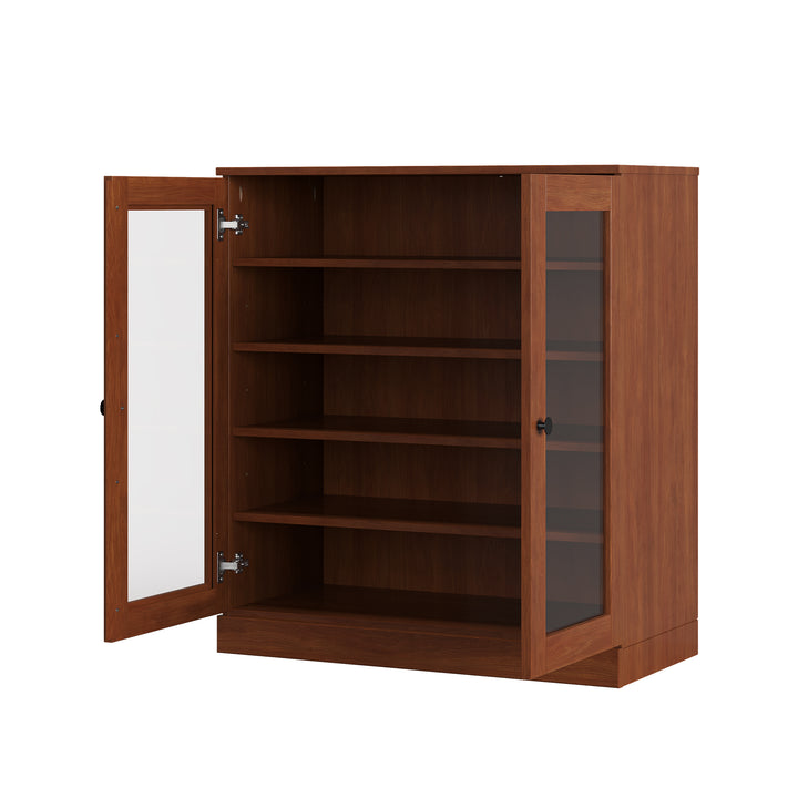 100% Solid Wood Glass Door Shoe Storage Cabinet with Adjustable Shelves, Space Saving Stackable Entryway Organizer, 32" W x 35.75" H