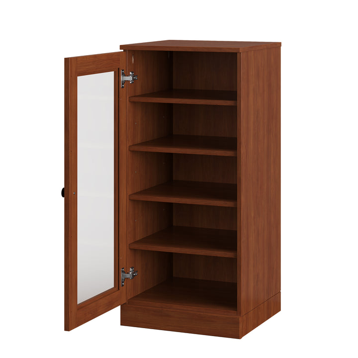 100% Solid Wood Narrow Glass Door Shoe Storage Cabinet with Adjustable Shelves, Space Saving Stackable Organizer, 16.5" W x 35.75" H