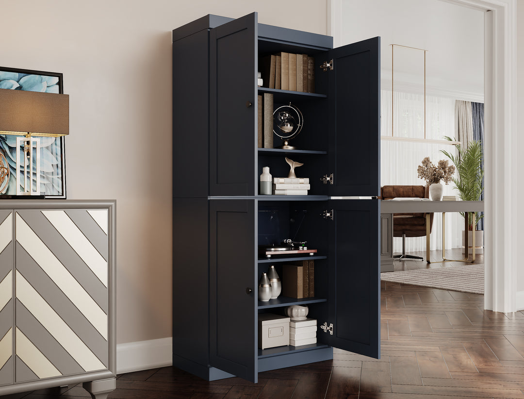 100% Solid Wood 6-Shelf 32" Bookcase, Shaker Wood Doors, Adjustable Shelves