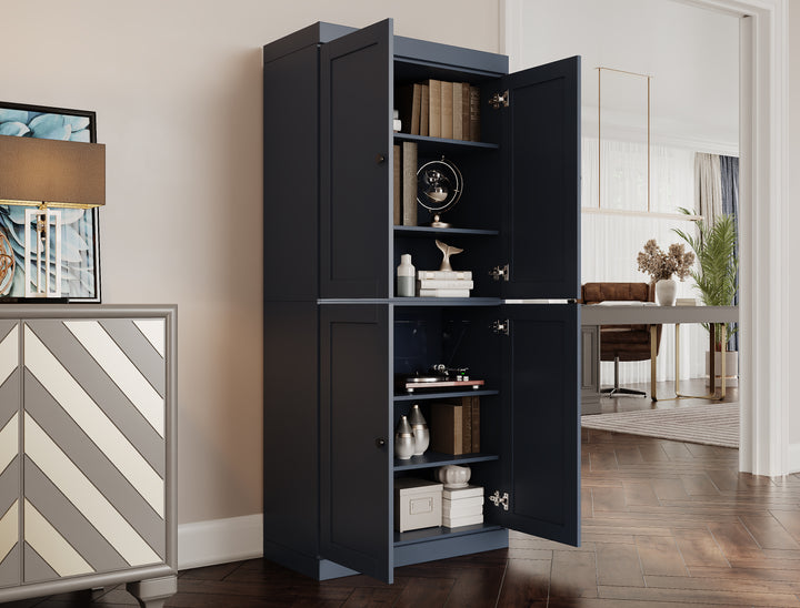 100% Solid Wood 6-Shelf 32" Bookcase, Shaker Wood Doors, Adjustable Shelves