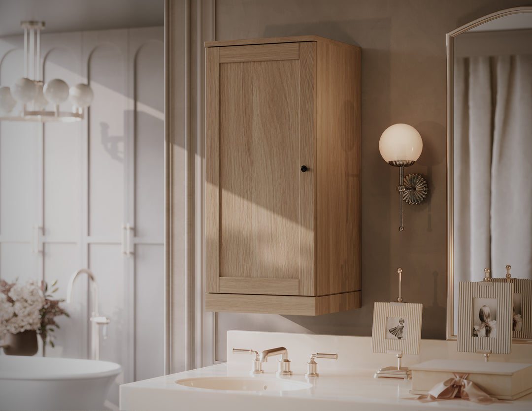 Premium 100% Solid European Oak Bathroom Wall Cabinet with Shaker Doors, 16" W x 35.75" H