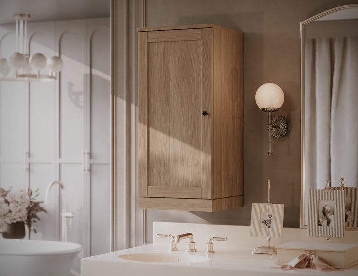 Premium 100% Solid European Oak Bathroom Wall Cabinet with Shaker Doors, 16" W x 35.75" H